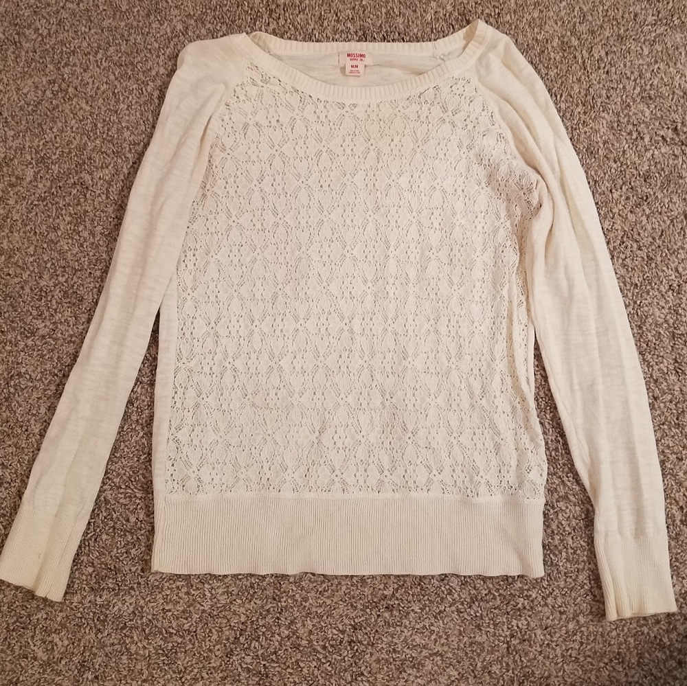 Cream colored, floral mesh long sleeve